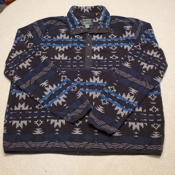 Woolrich Fleece Black Blue Aztec Print Pullover in Men's XL - Picture 1 of 10